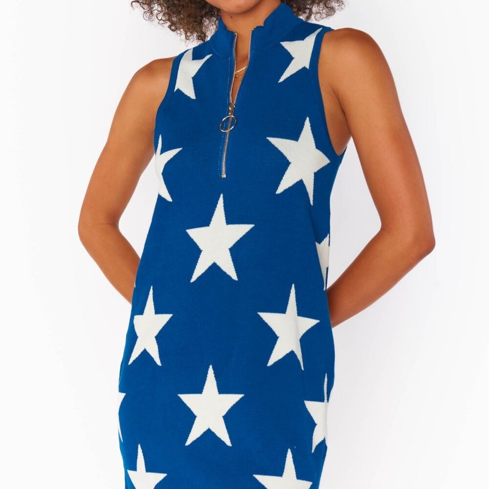 Mumu Zoe Zip Dress Navy Stars Knit